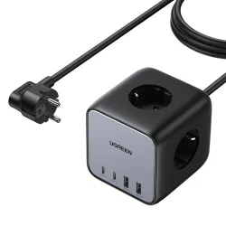 Удлинитель 1,8m 3 ligzdas ar USB lādētāju (2x USB-A max 22,5W, 2x USB-C max 65W) Чёрный DigiNest CD268 UGREEN