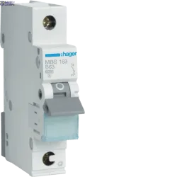 Hager MBS163 — автоматический выключатель 1P, 6 kA B-63 A Quick Connect, 1M