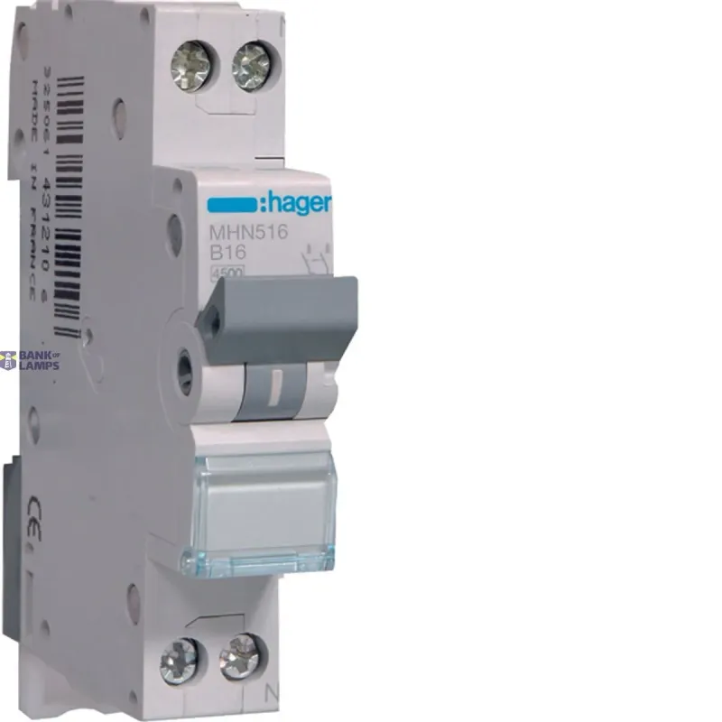 Hager Miniature Circuit Breaker 1P+N, 4.5 kA B-16 A, 1M MHN516