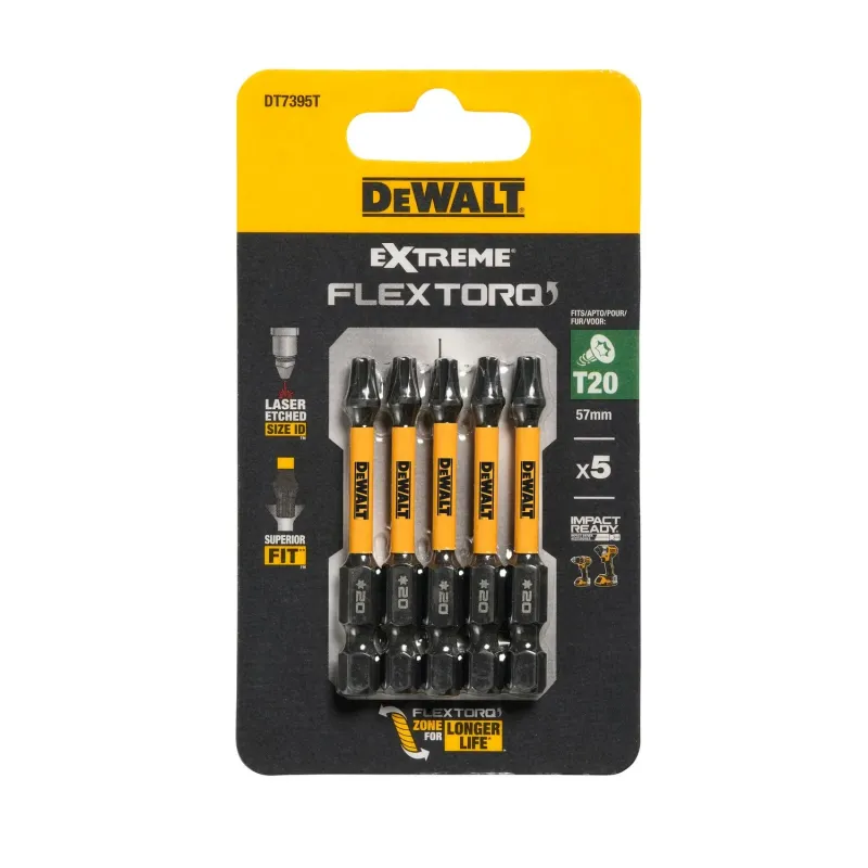 DeWalt FLEXTORQ skrūvgriežu uzgaļi T20 57 mm, DeWALT, 5 gab. 26-5-DT7395T