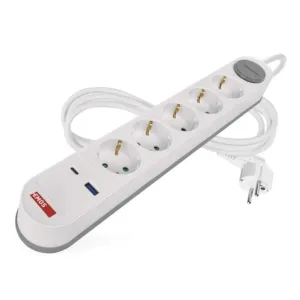 Pagarinātājs 3 m / 5 kontaktligzdas / slēdzis / balts-pelēks / 1×USB-A + 1×USB-C / 1,5 mm2 Pagarinātājs 3 m / 5 kontaktligzdas / slēdzis / balts-pelēks / 1×USB-A + 1×USB-C / 1,5 mm2