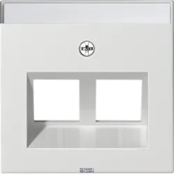 Gira 264027 — Cover with 30° Angled Socket Outlet and Inscription Space for Support Ring Modular Jack System 55 2-Gang, Pure White Matt