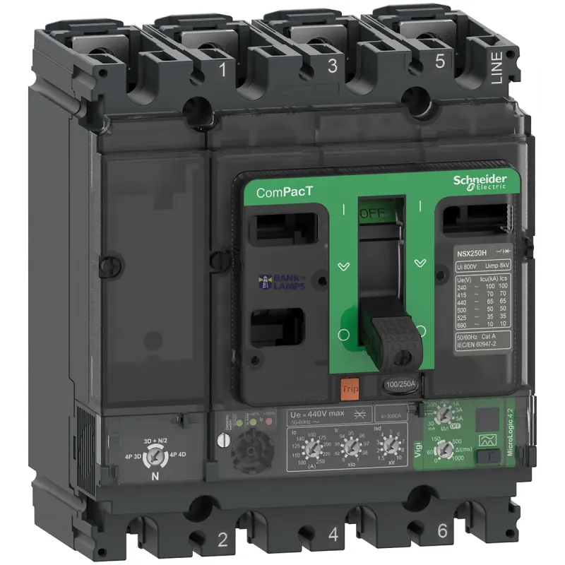 Schneider Electric Power Circuit Breaker ComPact NSX NSX250F, 36kA, NSX250F AC C25F44V250