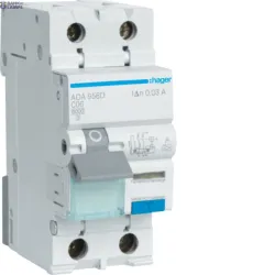 Hager ADA956D — Residual Current automātslēdzis with Overcurrent Protection 1P+N, 6 A C, 30 mA, 6 kA Type A