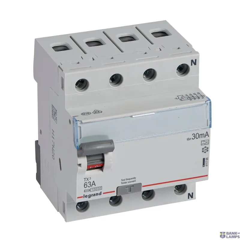 Legrand Residual Current Circuit Breaker 4P, 63 A, 400 V, IP20, 50 411766
