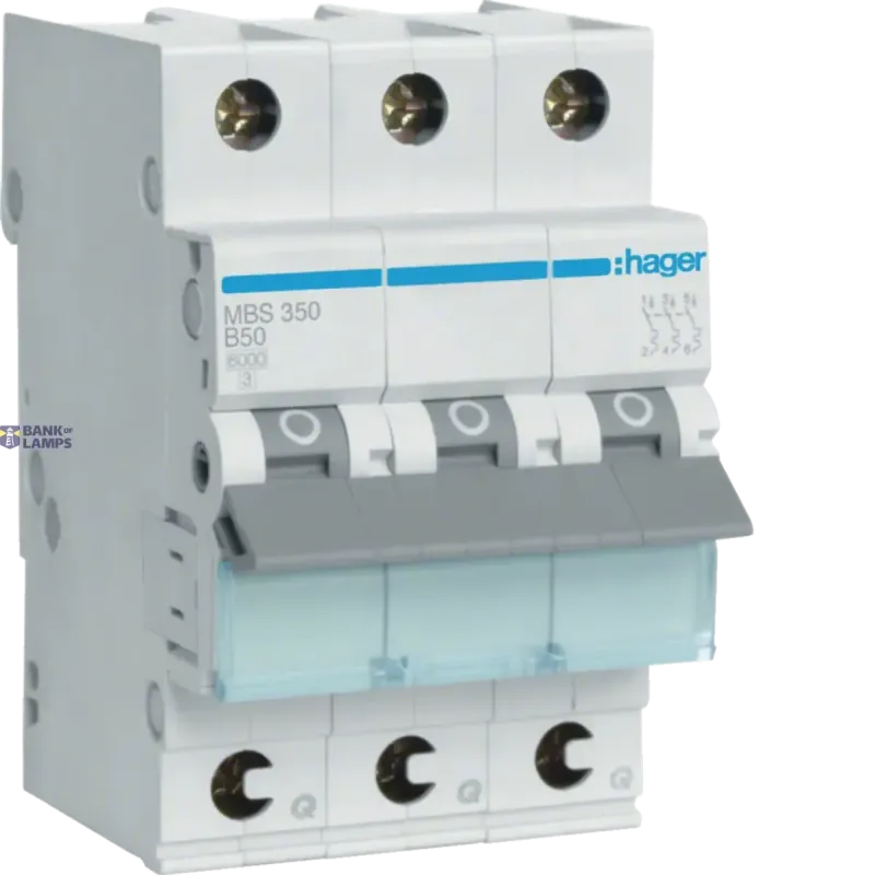 Hager Miniature Circuit Breaker 3P, 6 kA B-50 A Quick Connect, 3M MBS350