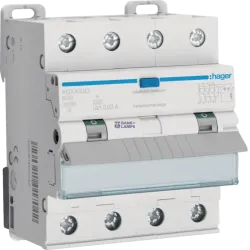 Hager ADX432D — Residual Current automātslēdzis with Overcurrent Protection 4P, 10 kA B-32 A, 30 mA type A