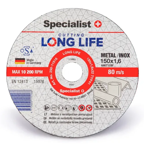 Specialist+ SPECIALIST+ metāla griešanas disks LONG LIFE, 150 x 1.6 x 250-11516