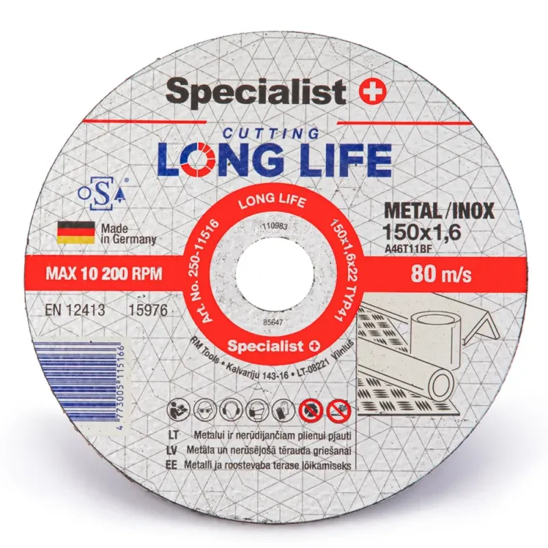 Specialist+ SPECIALIST+ metāla griešanas disks LONG LIFE, 150 x 1.6 x 250-11516