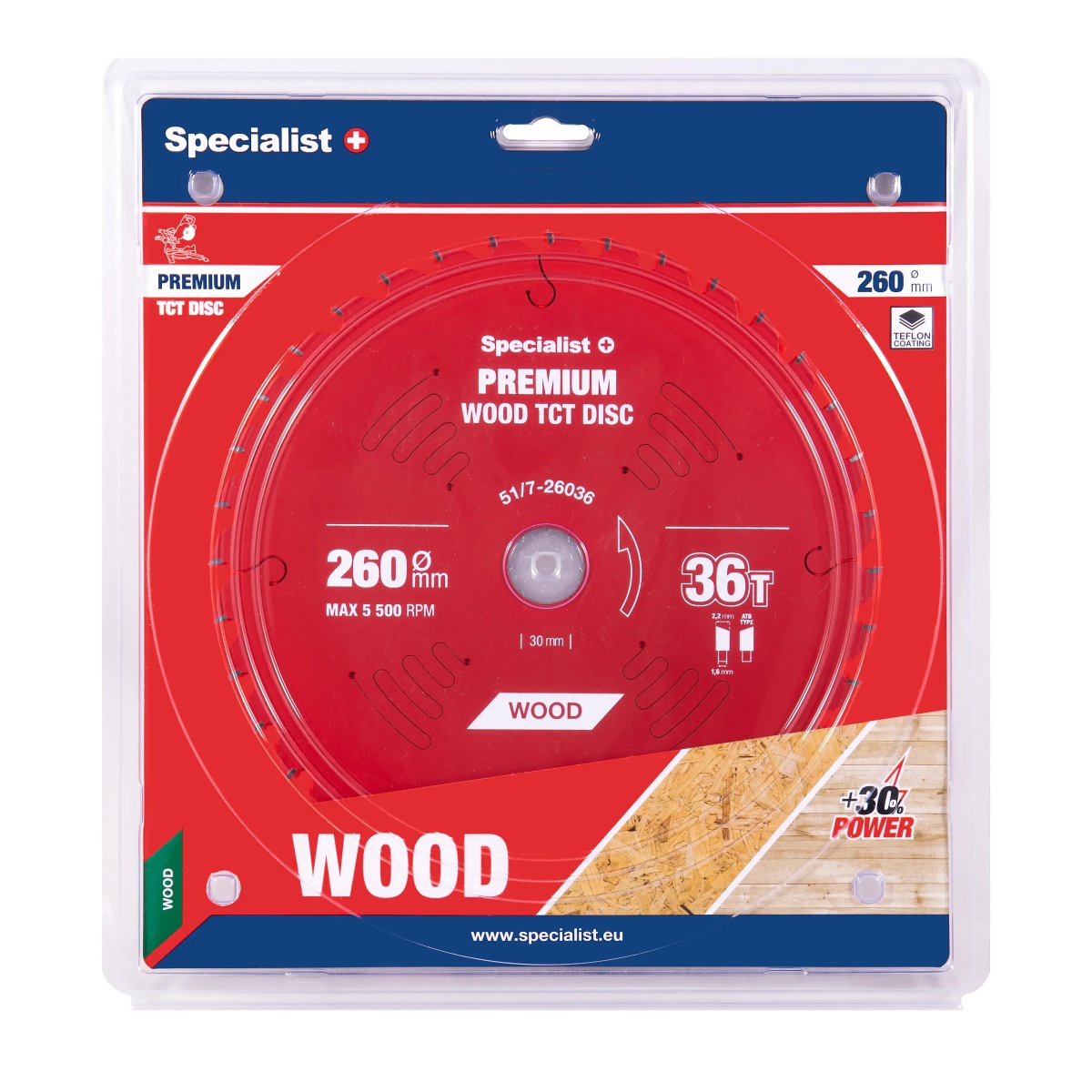 Griešanas disks 260x36Tx30mm, Wood PREMIUM, SPECIALIST+